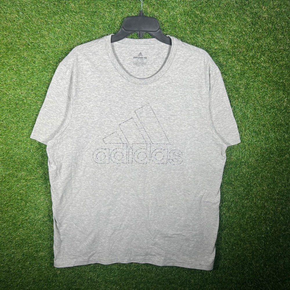 Adidas Amplifier Tee Mens XL Heather Grey Graphic Logo Short Sleeve T-Shirt NEW